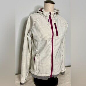 CB Sports Winter Hoodie Soft Shell Full Zip Fleece Lined Grey/White/Purple Small